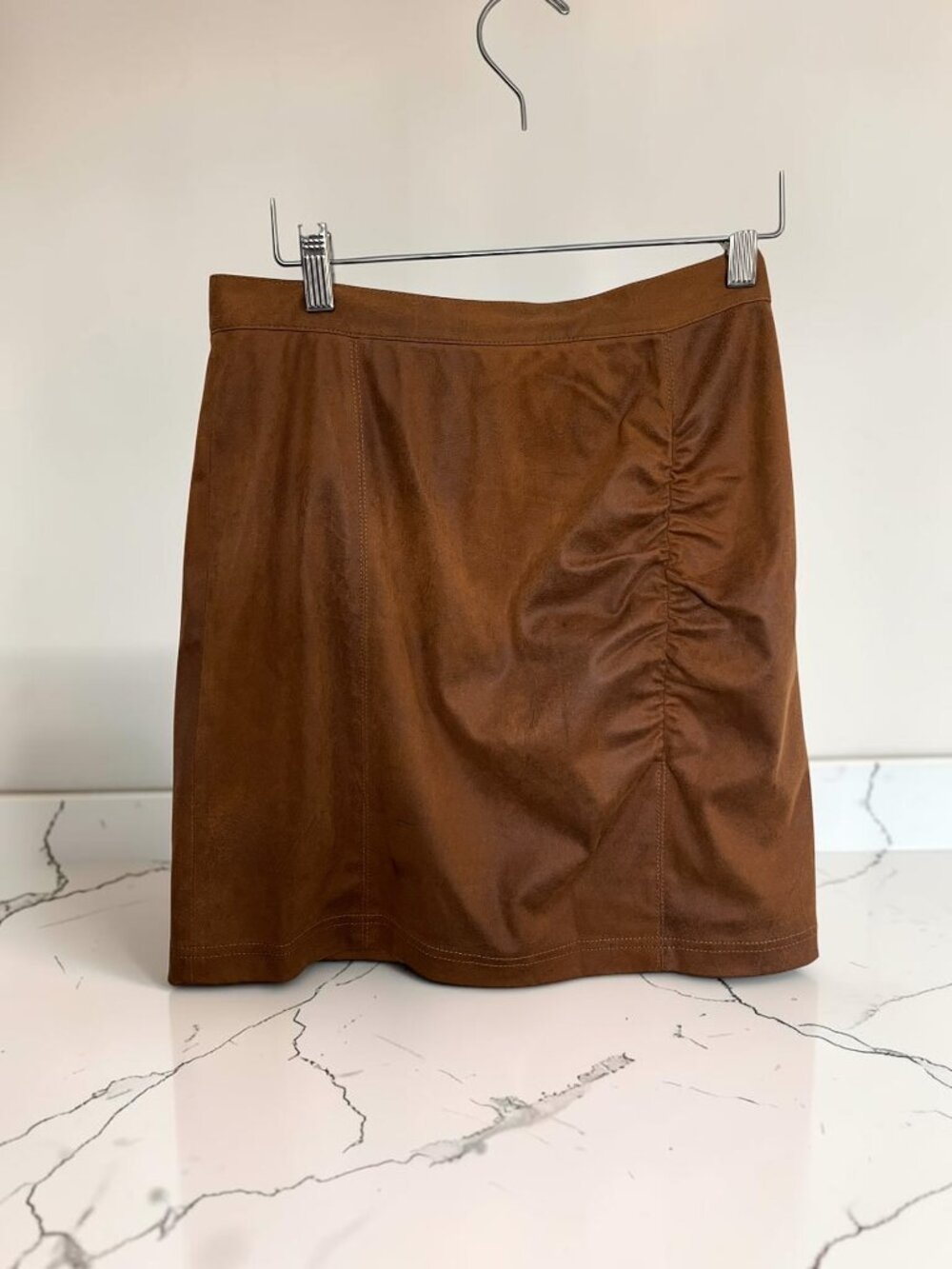 Free People Brown Faux Suede Ruched Mini Skirt Small Boho Western Fall - Picture 2 of 8